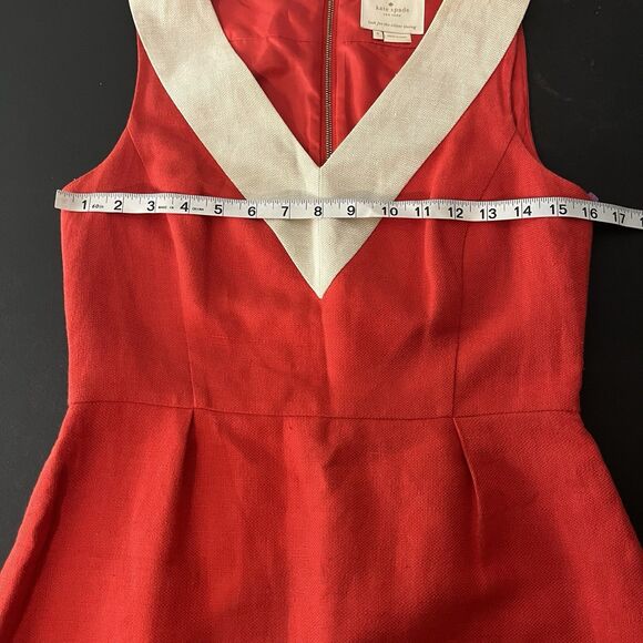 Kate Spade James Linen Sleeveless Colorblock Shift Dress Size 4 Red Beige $495 - Picture 8 of 9